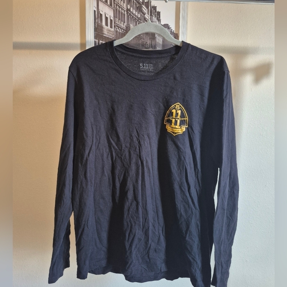 5.11 Tactical Men's Navy Long Sleeve Tee with Gold Emblem